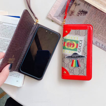 Embroidered lanyard leather phone case