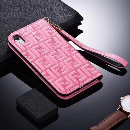Leather card holder lanyard phone case