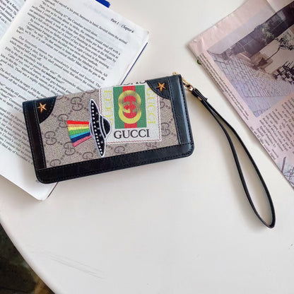 Embroidered lanyard leather phone case