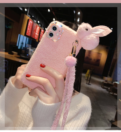Rhinestone Plush rabbit phone case