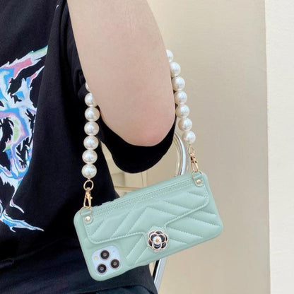 Leather pearl bracelet card case phone case