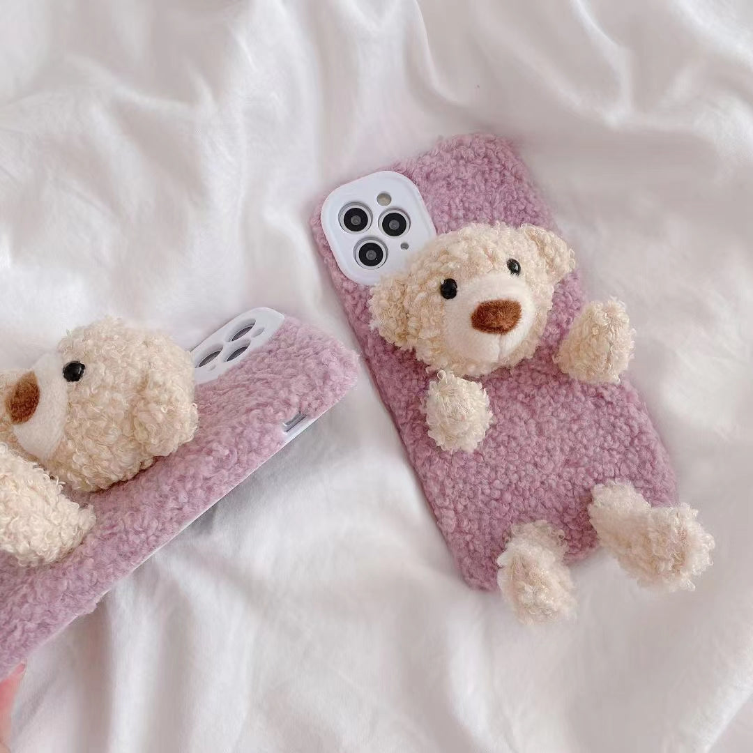 Three-dimensional bear plush phone case