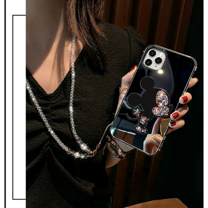 Rhinestone mirror lanyard phone case