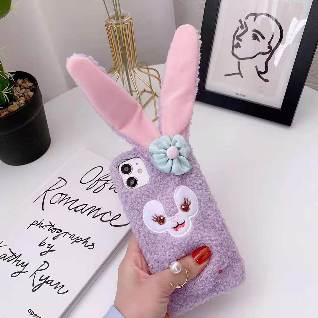Rabbit moving ears plush phone case