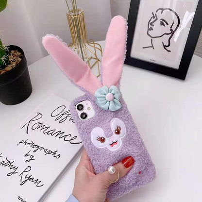 Rabbit moving ears plush phone case
