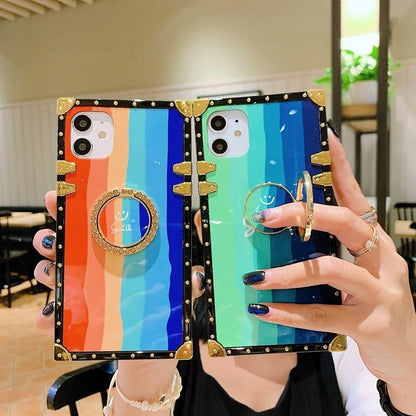 Rainbow smiley square phone case for samsung