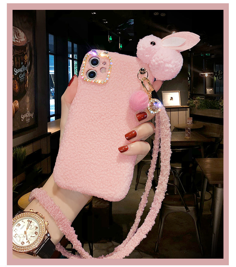 Rhinestone Plush rabbit phone case
