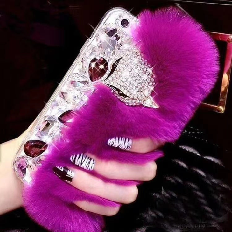 Fashion crystal plush phone case
