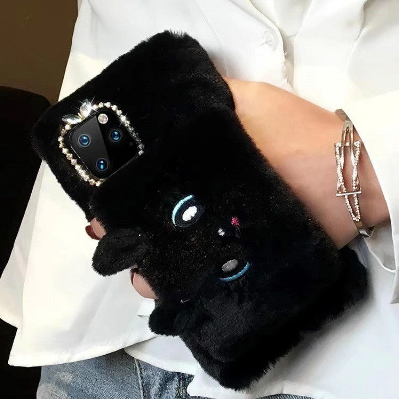 Cat gloves plush phone case