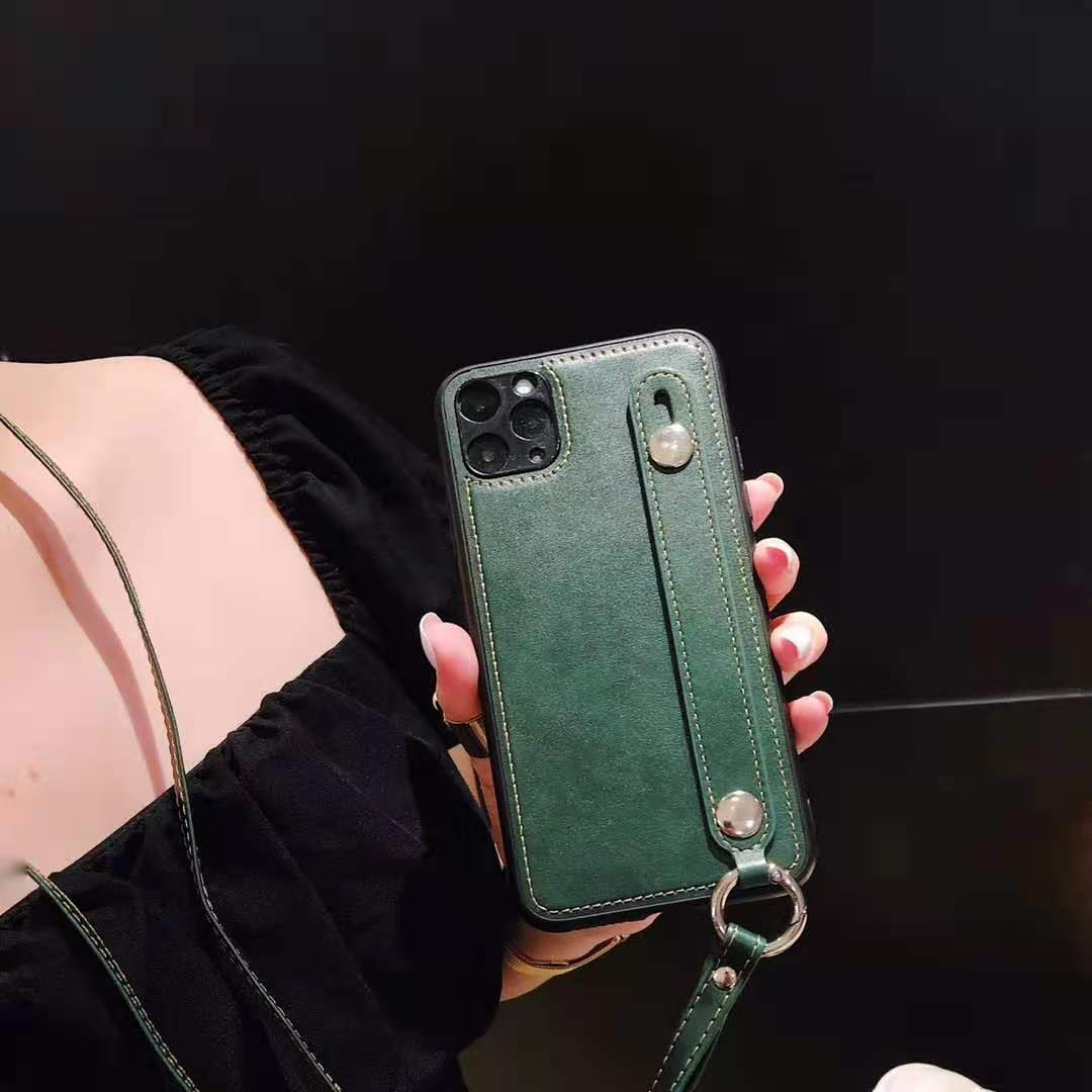 Leather wristband lanyard phone case