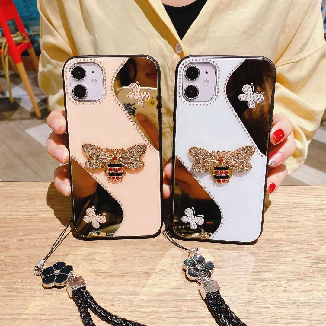 Rhinestone bee butterfly mirror phone case