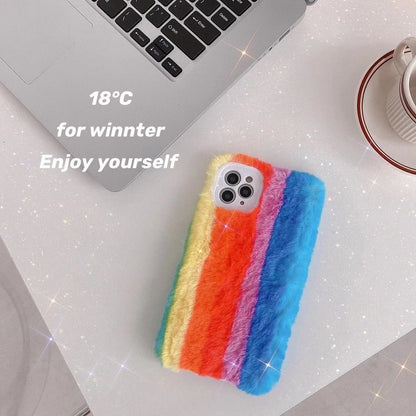 Rainbow color plush phone case