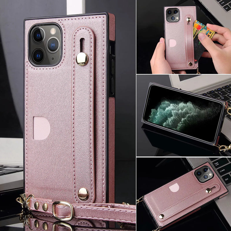 Wallet card lanyard phone case