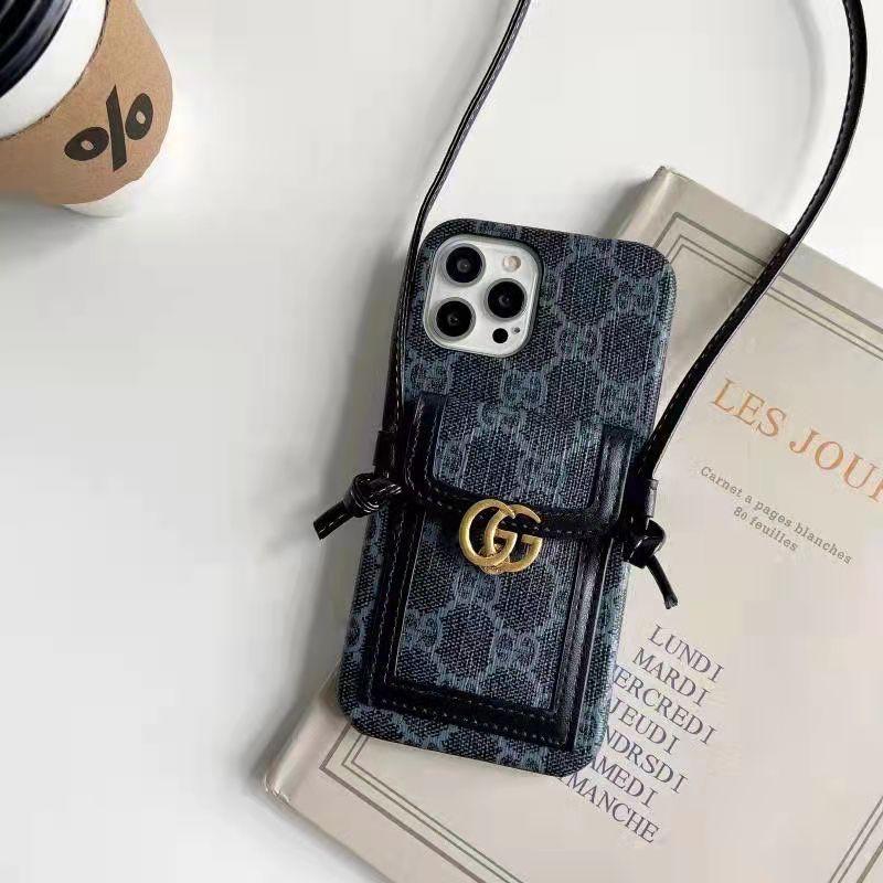 Luxury letter printing  leather card crossbody phone case for iphone
