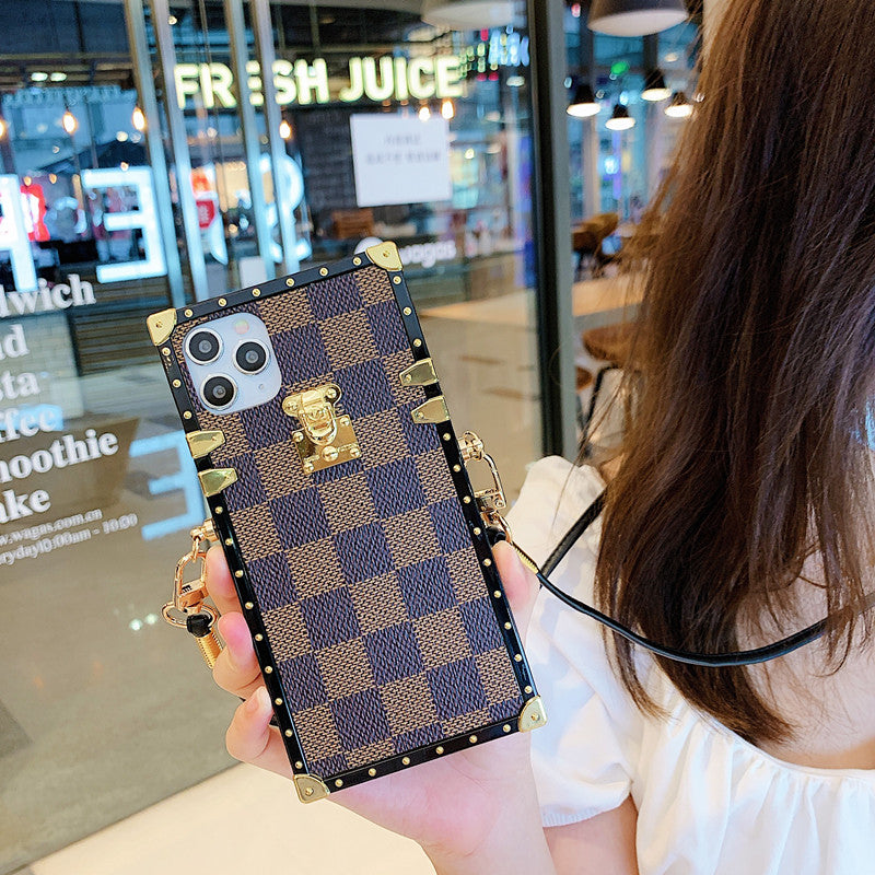 Checkered Slanted back lanyard phone case for Samsung