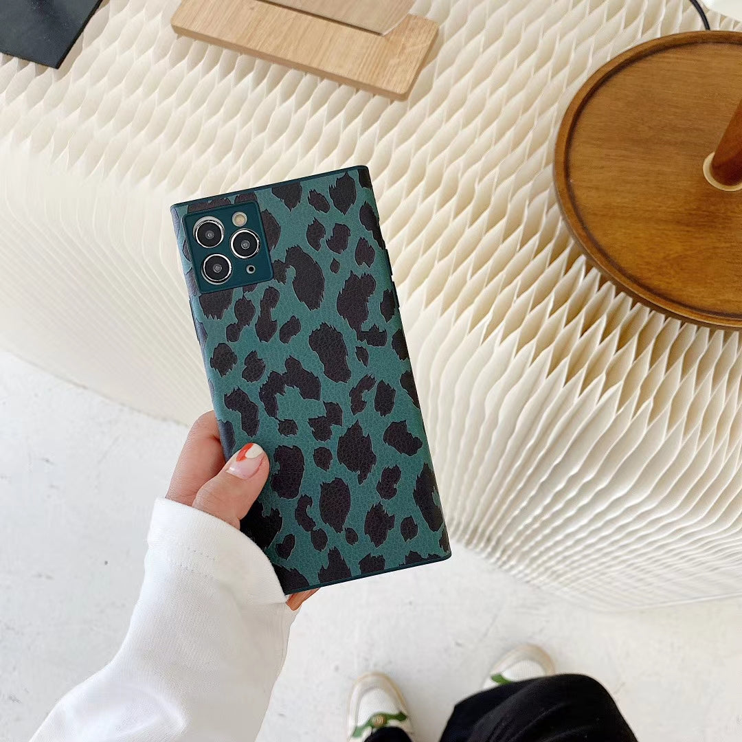 Leather Leopard Square Phone Case