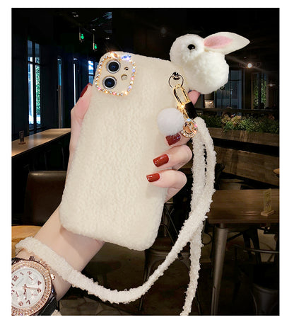 Rhinestone Plush rabbit phone case