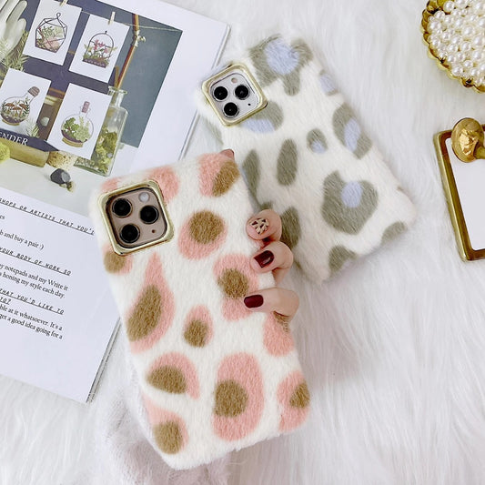 Mink leopard cashmere phone case