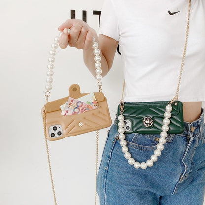 Leather pearl bracelet card case phone case