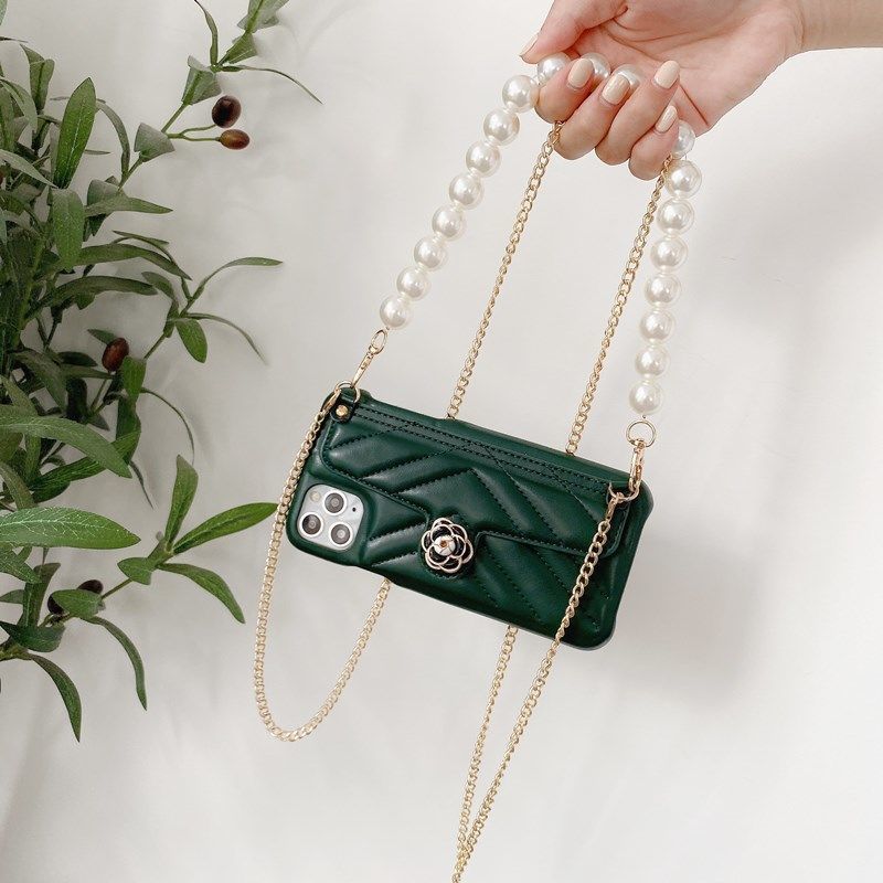 Leather pearl bracelet card case phone case