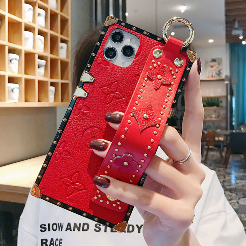 Wrist strap Bracket leather phone case