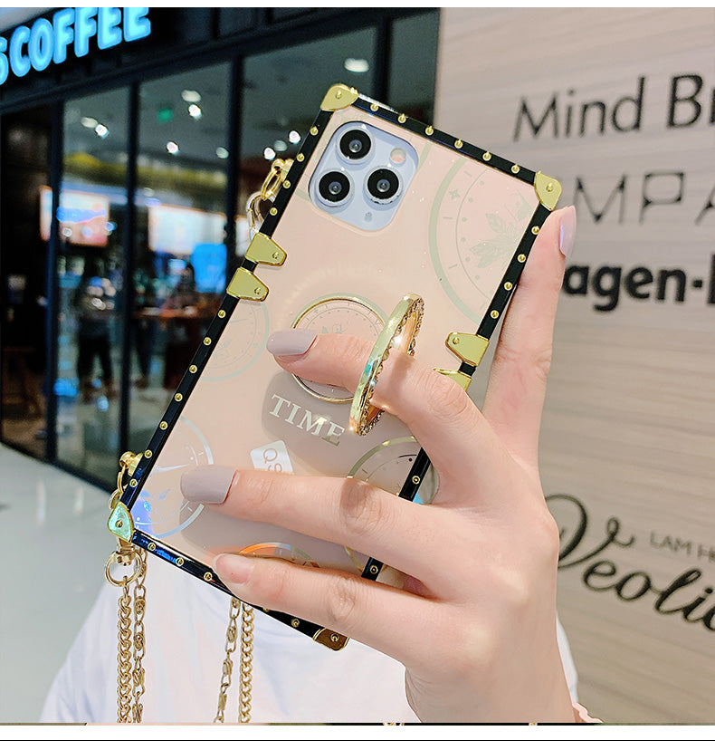 Square clock  phone case with lanyard