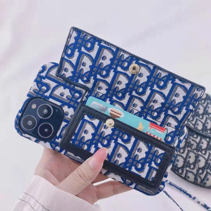 Gold thread embroidery messenger bracket phone case for iPhone