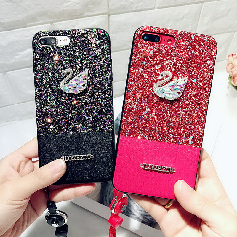 Swan Glitter Lanyard Phone Case