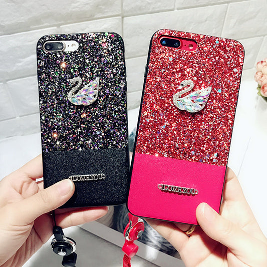 Swan Glitter Lanyard Phone Case