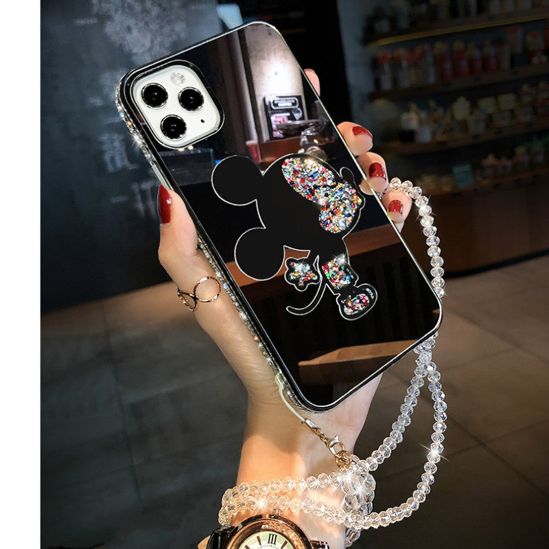 Rhinestone mirror lanyard phone case