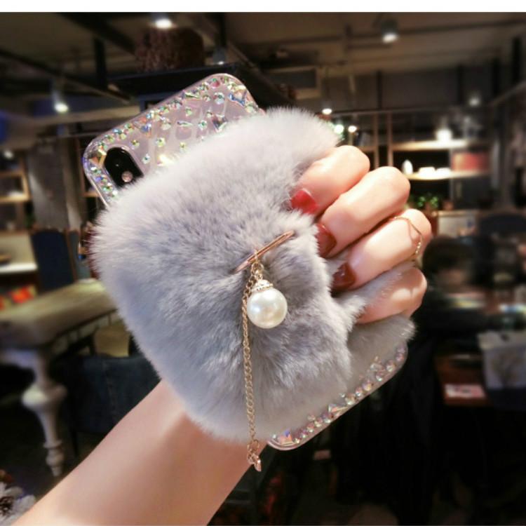 Rabbit hair rhinestone phone case for Samsung