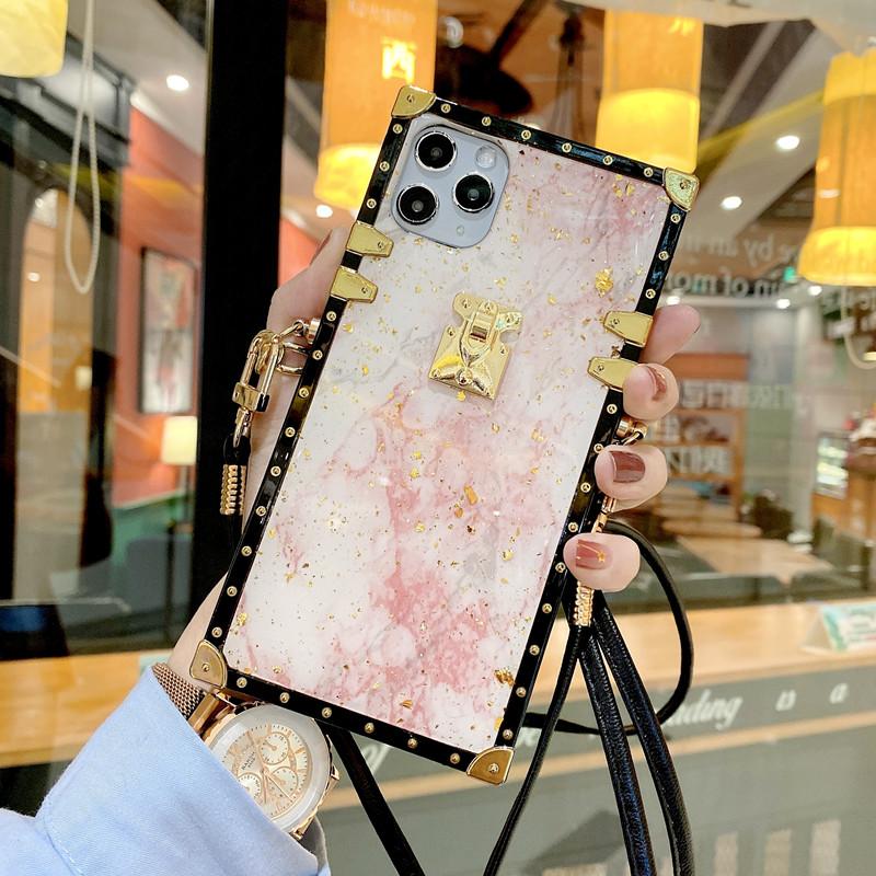 Marble square lanyard phone case for Samsung