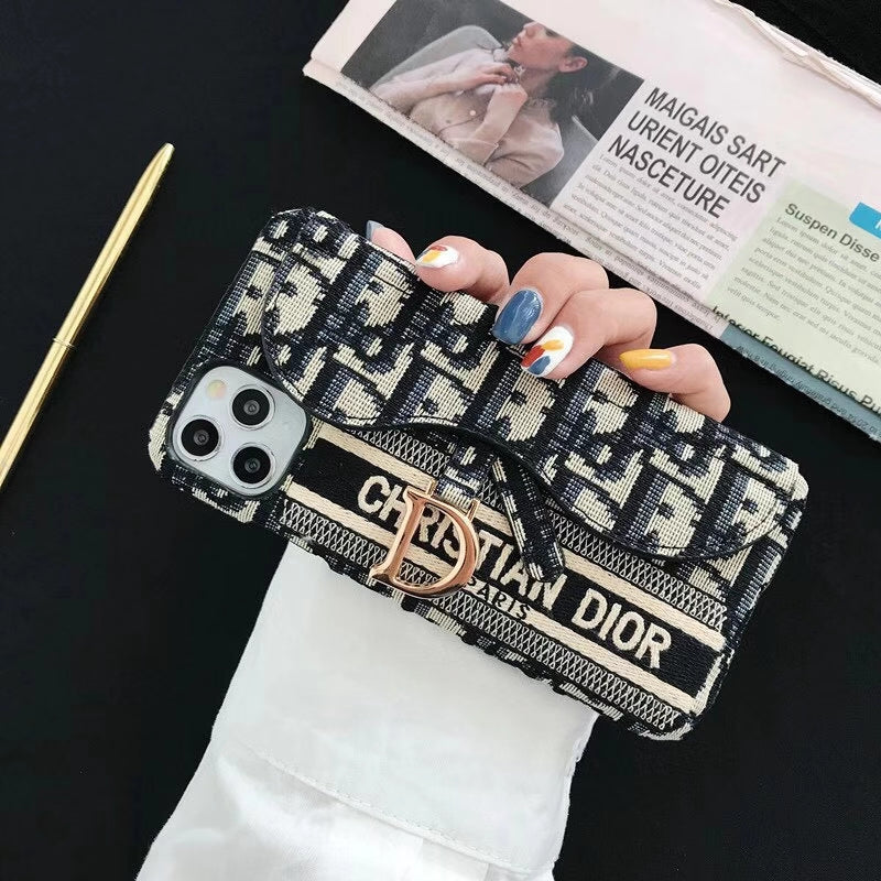 Embroidered retro card case phone case