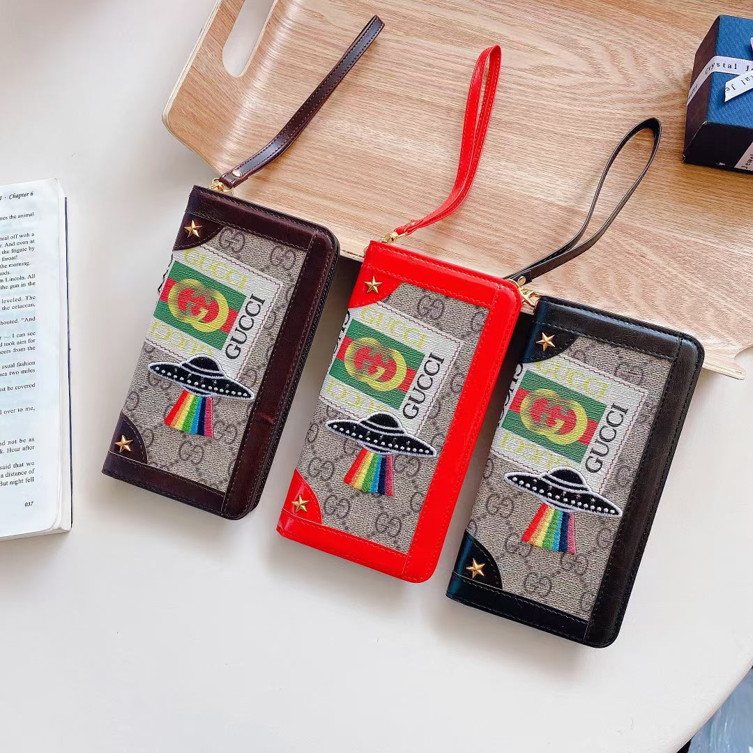 Embroidered lanyard leather phone case