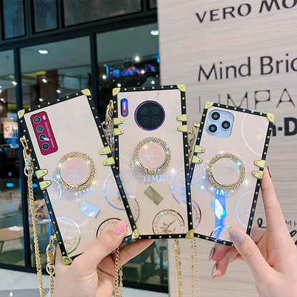 Square clock  phone case with lanyard
