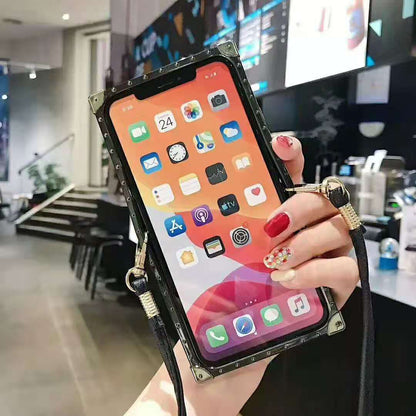 Leather stitching lanyard phone case for iPhone