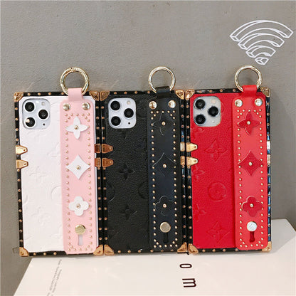 Wrist strap Bracket leather phone case
