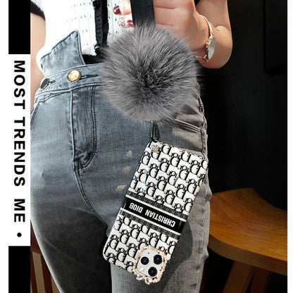 Luxury letter hair ball lanyard phone case
