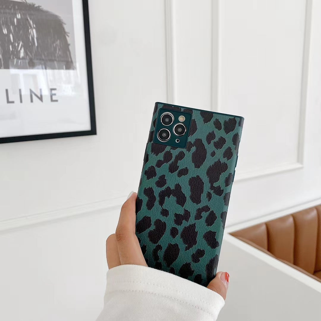 Leather Leopard Square Phone Case
