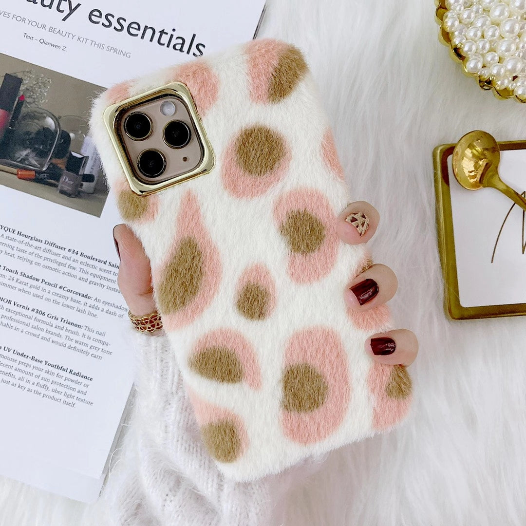 Mink leopard cashmere phone case