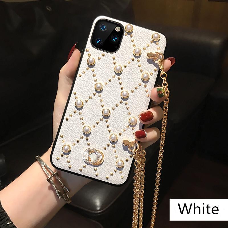 Fashion Pearl Rivet Diagonal Chain Phone Case - LVCASE