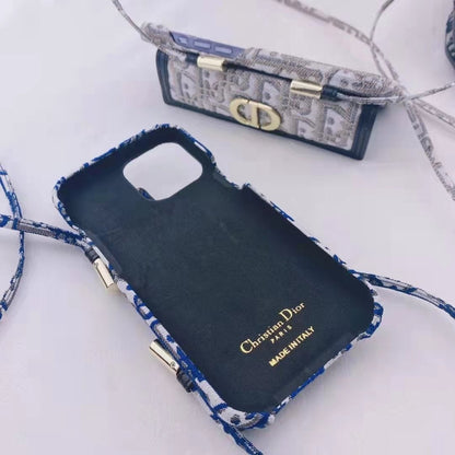 Gold thread embroidery messenger bracket phone case for iPhone