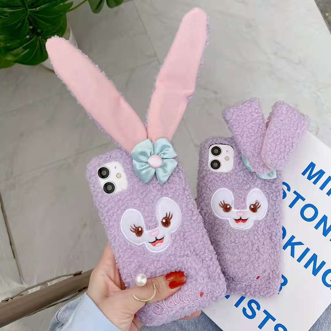 Rabbit moving ears plush phone case