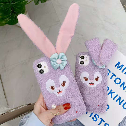 Rabbit moving ears plush phone case