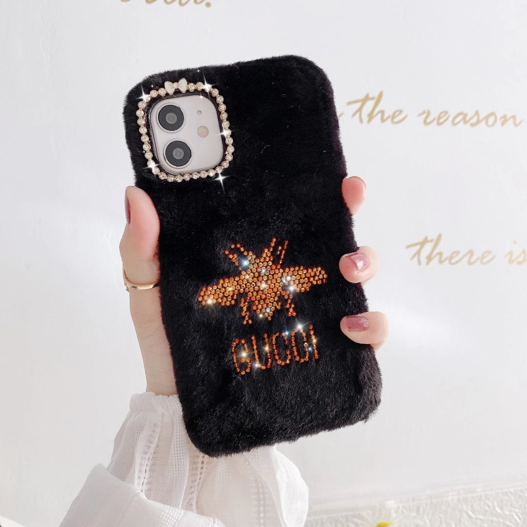 Rhinestone Bee Plush Phone Case