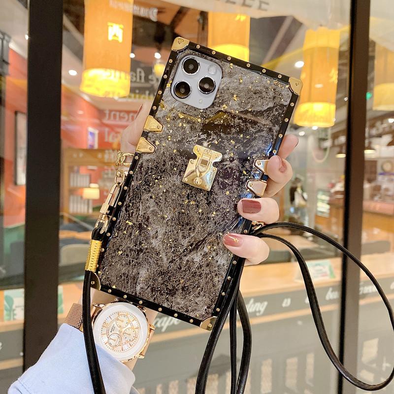 Marble square lanyard phone case for Samsung