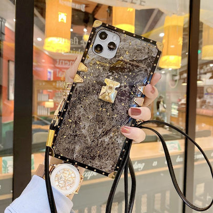Marble square lanyard phone case for Samsung