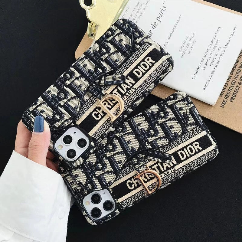 Embroidered retro card case phone case