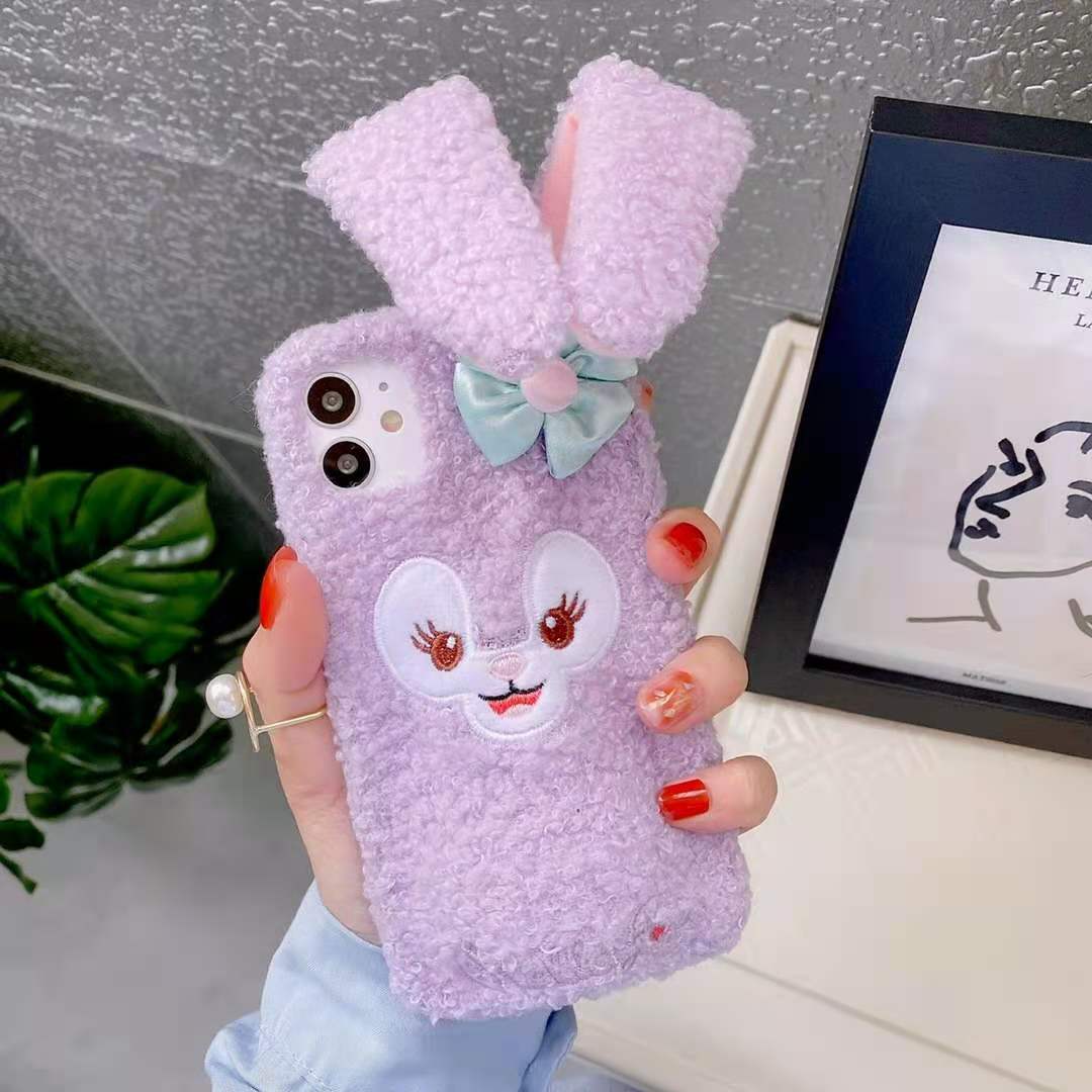 Rabbit moving ears plush phone case