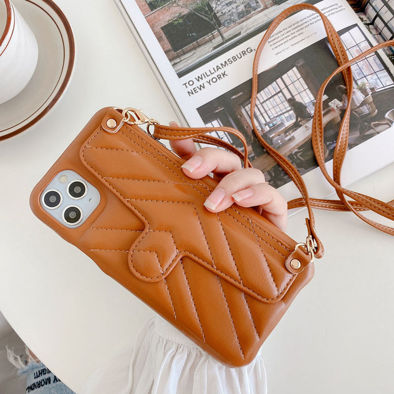High-end leather hanging bag phone case
